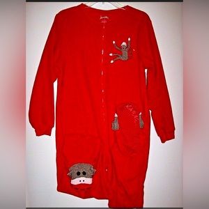 Sock monkey red footie onesie Nick Nora adult XL pajamas pjs